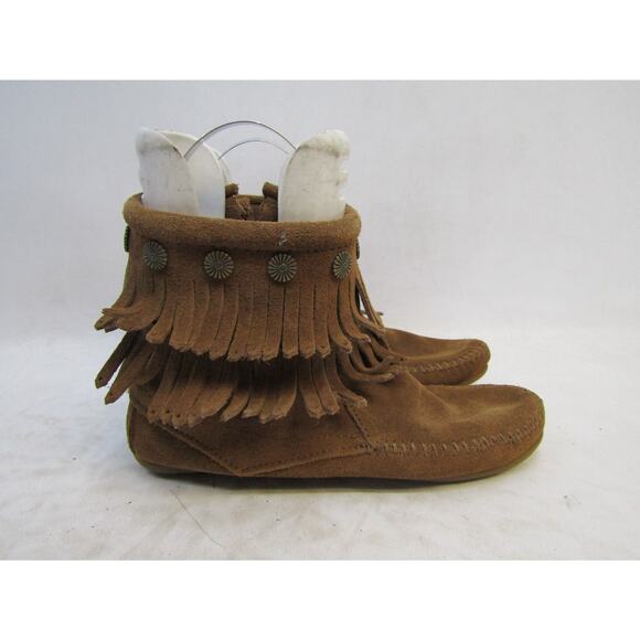 Minnetonka Womens Size 6 Brown Suede Fringe Ankle Fashion Boots Bootie - Picture 3 of 11